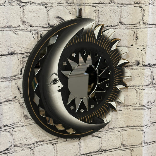 Black Half Moon Mosaic Tile Wall Mirror 30cm x 30cm 12 Inches Handmade Fairtrade