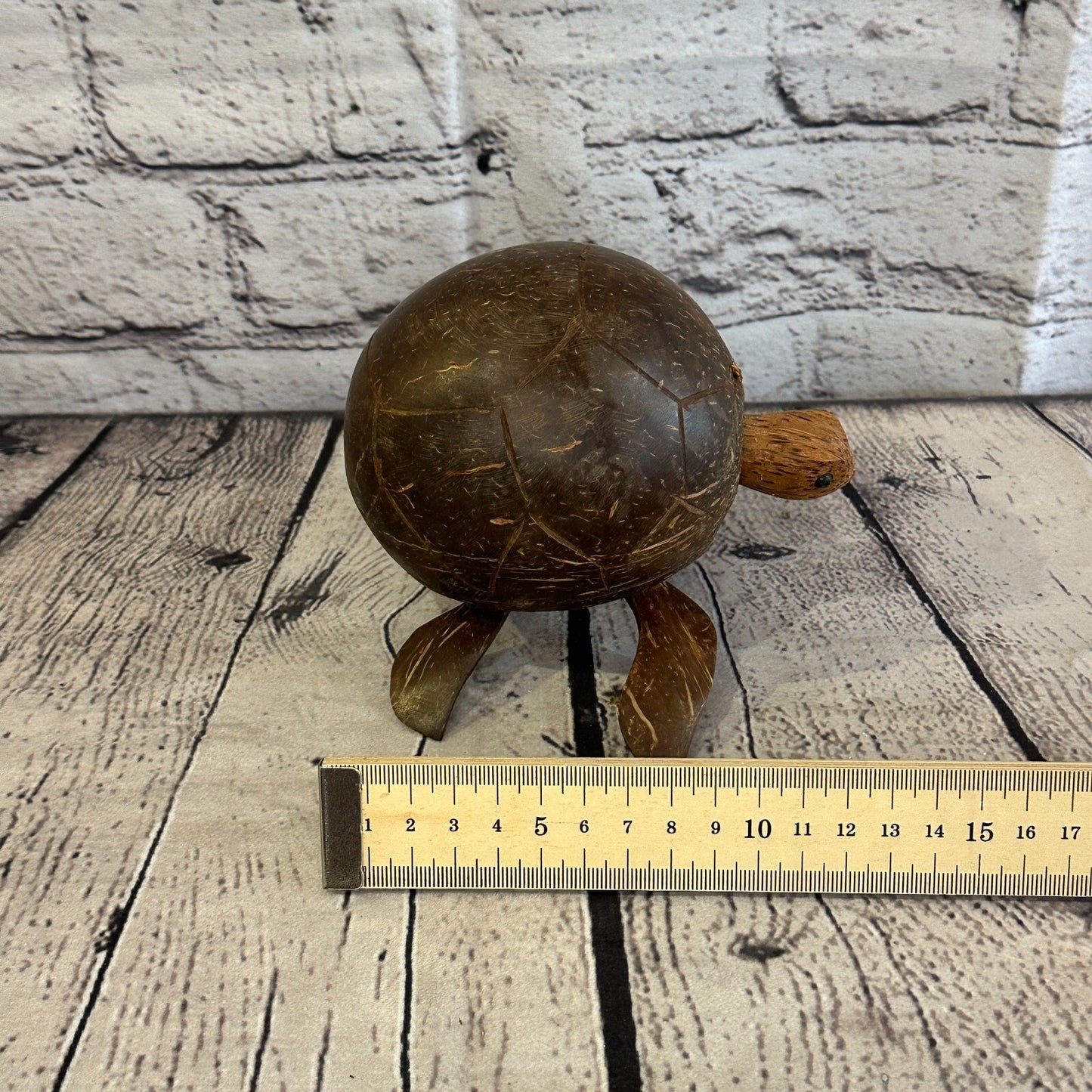 12cm Mixed Carved Full Coconut Shell Wood Turtle Bobble Head Moving Tortoise