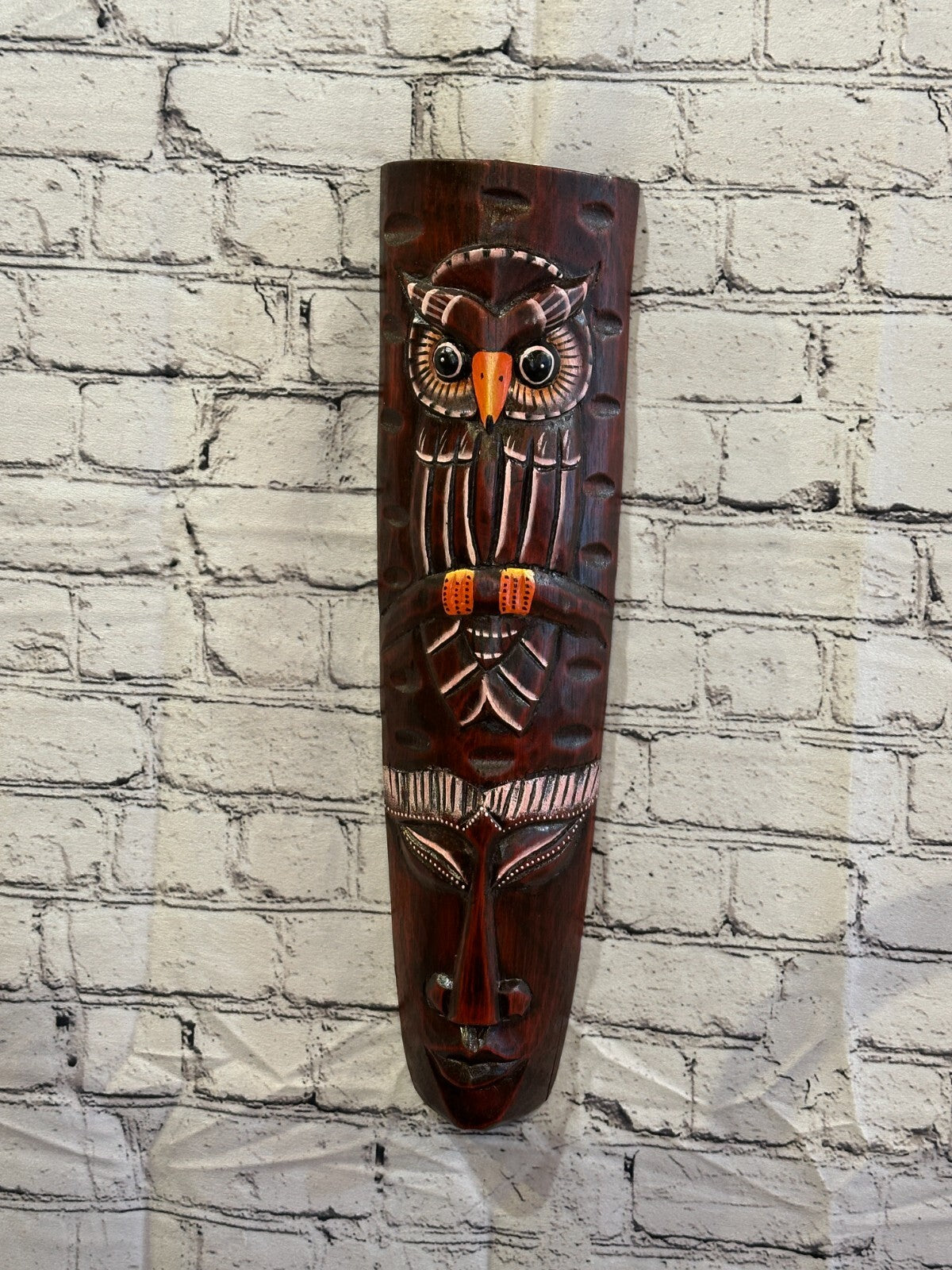 50cm Brown Owl Hand Carved Fair Trade Wooden Animal Wall Art Wall Hang Mask