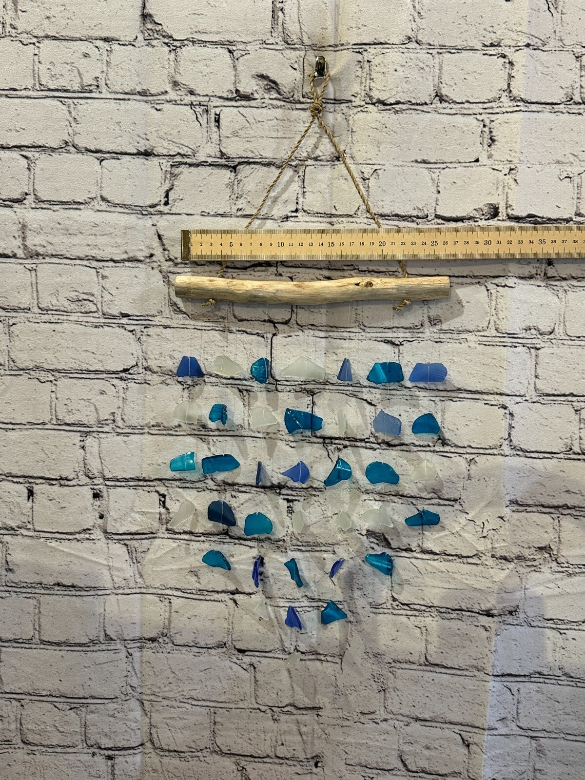 45cm x 25cm Blue Mix Wind Recycled Glass Driftwood Handmade Garden Home Mobile