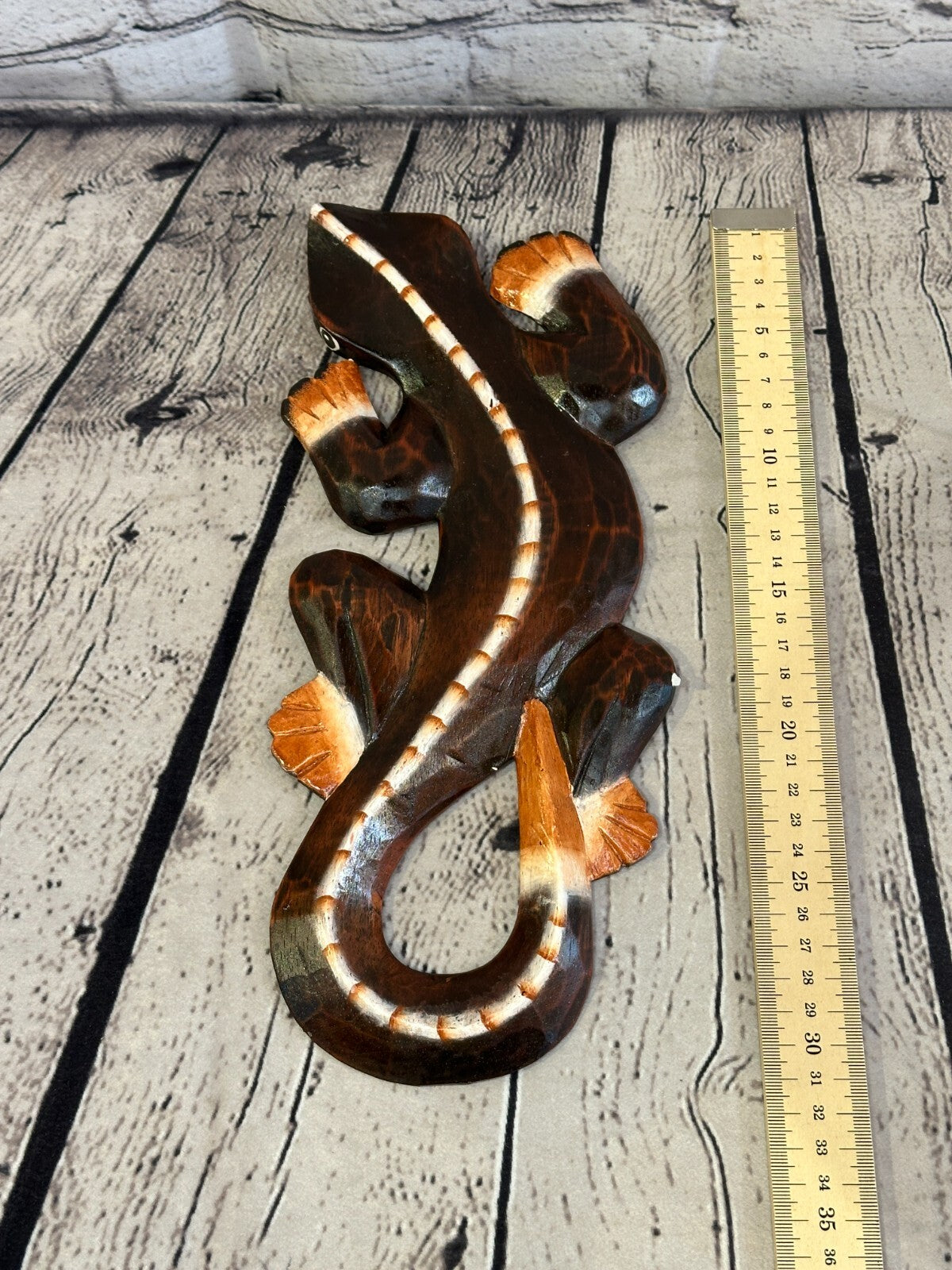 30cm Gecko Lizard Brown Wood Wall Hanging Wooden Ornaments Wood Carving