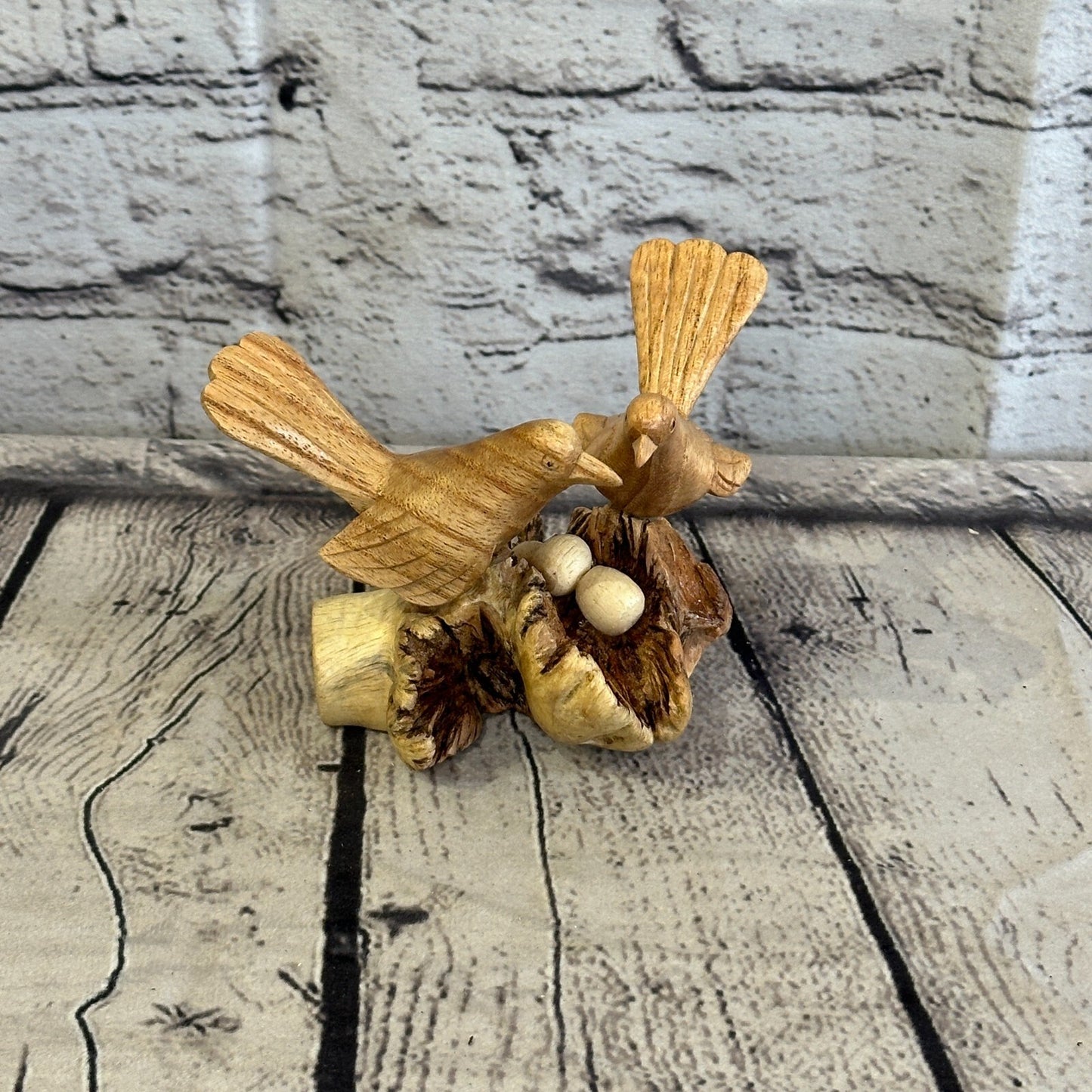 10cm Double Bird Nest Mushroom Parasite Ornament Natural Carving Fairtrade Wood
