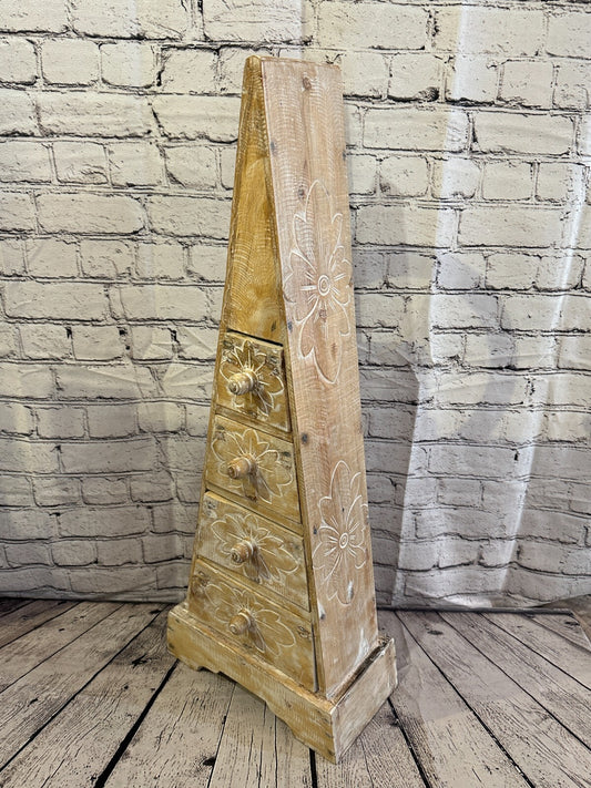 80cm x 30cm White 3 Draw Pyramid Wooden Side Cabinet Living Storage Furniture