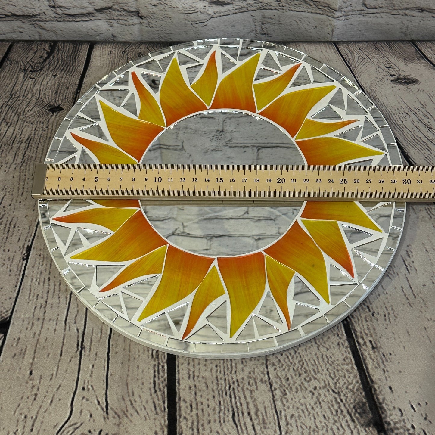 Orange Flame Sun Mosaic Tile Wall Mirror 30cm x 30cm 12 Inches Handmade New