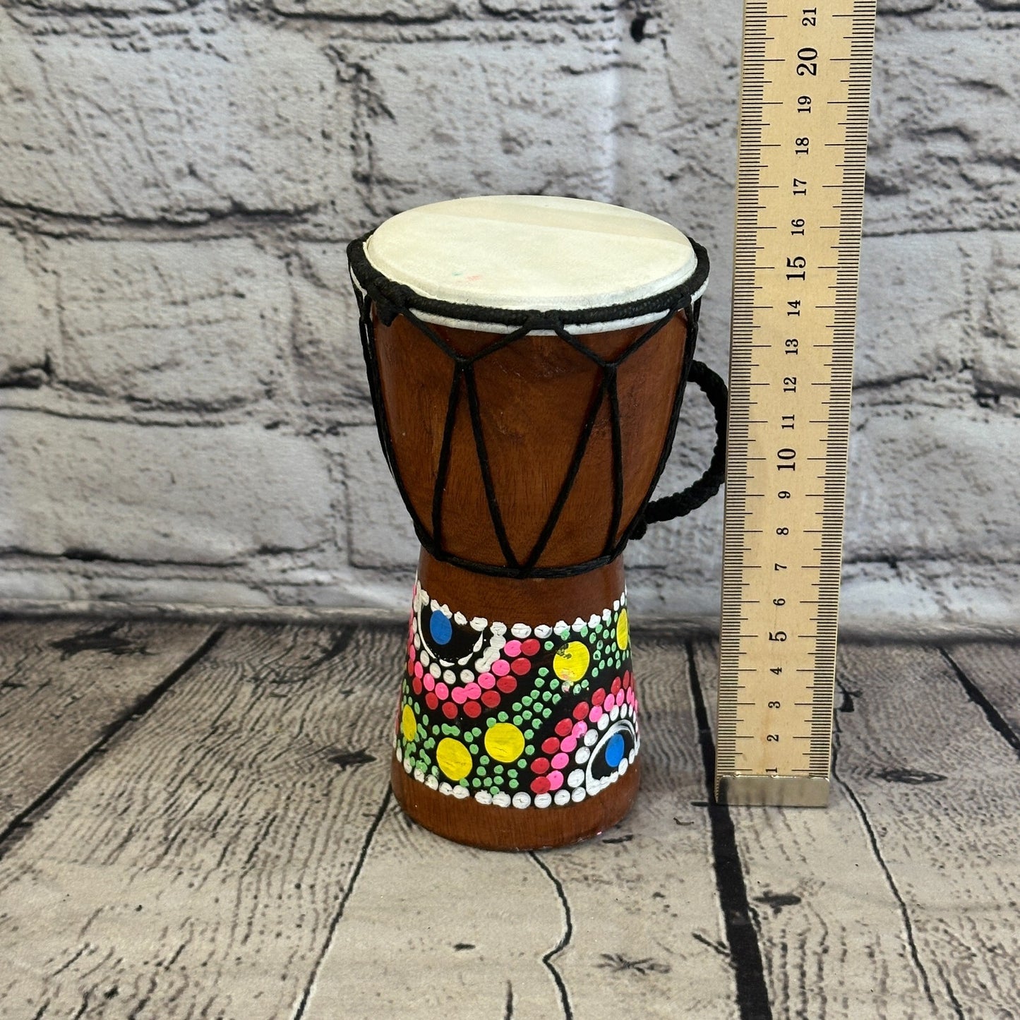 15cm Painted Wooden Djembe Bongo Painted African Influenced Drum High Handmade