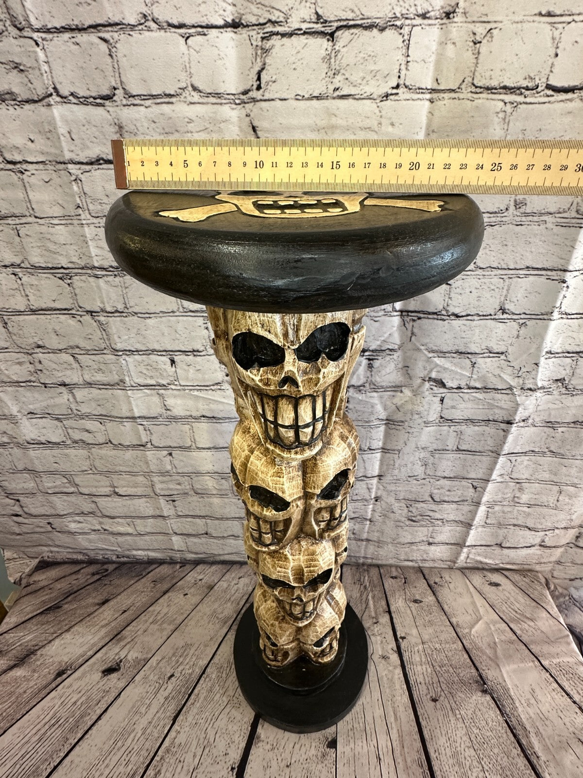 75cm Skull Tower Wood Side Table Bone Skull Flower Stand Solid Wood Gothic New
