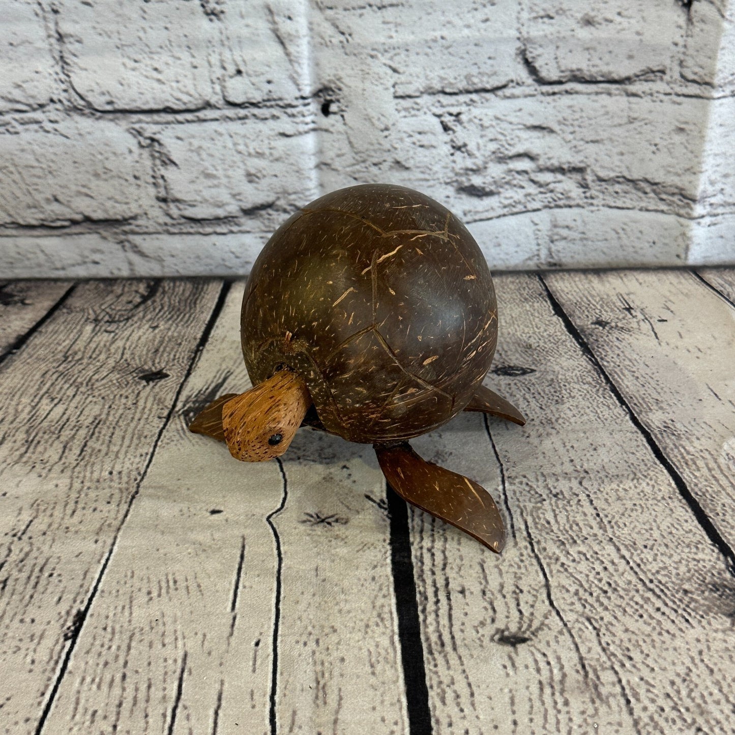 12cm Mixed Carved Full Coconut Shell Wood Turtle Bobble Head Moving Tortoise