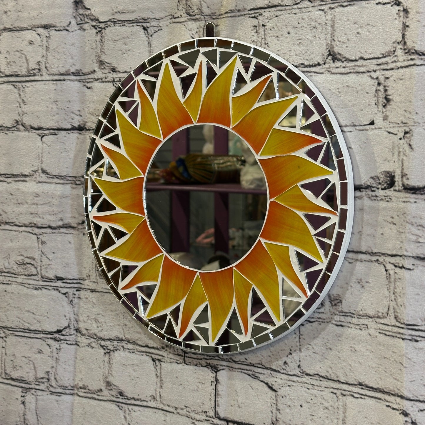 Orange Flame Sun Mosaic Tile Wall Mirror 30cm x 30cm 12 Inches Handmade New