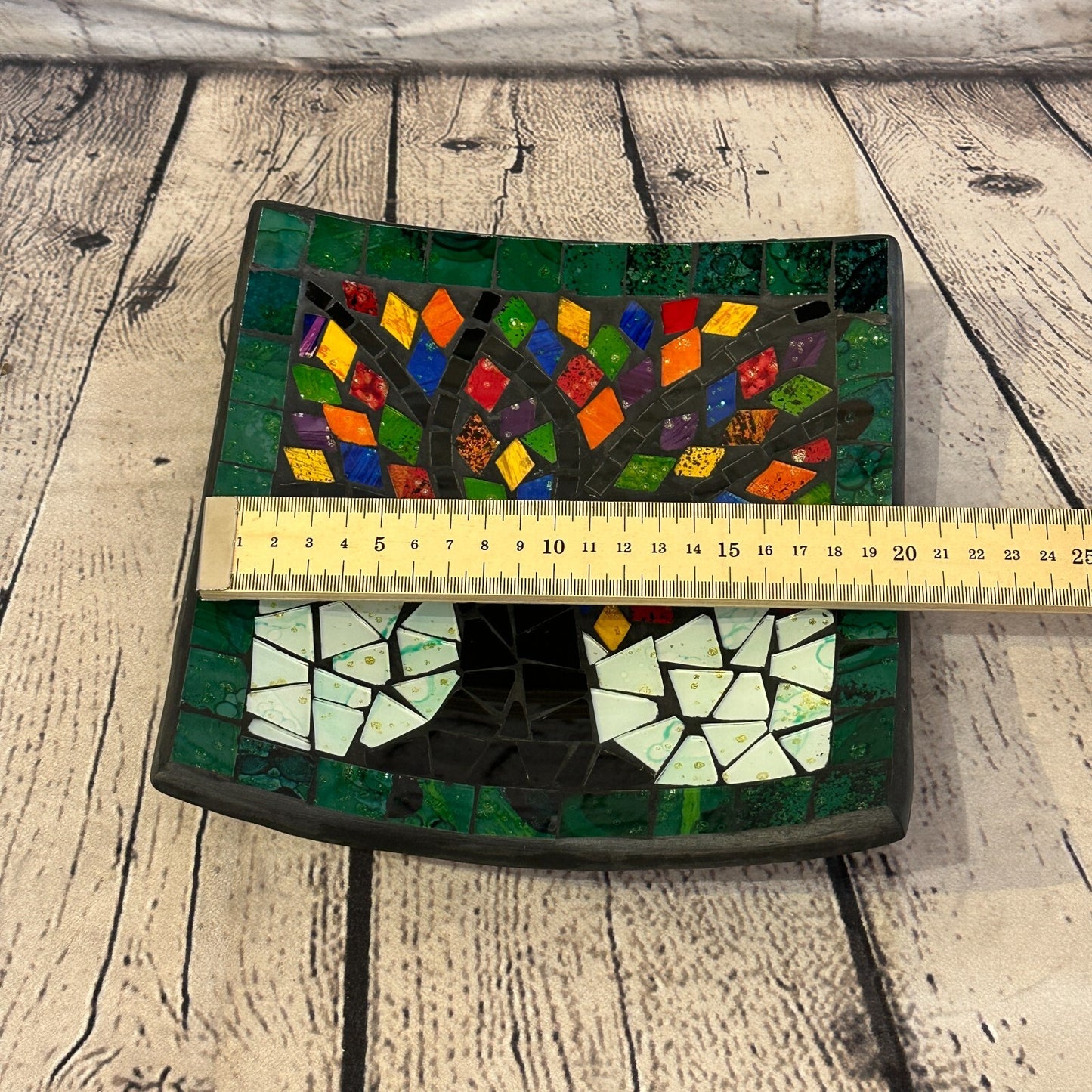 20cm Rainbow Tree Of Life Square Mosaic Handmade Ceramic Glass Tile Bowl Fruit
