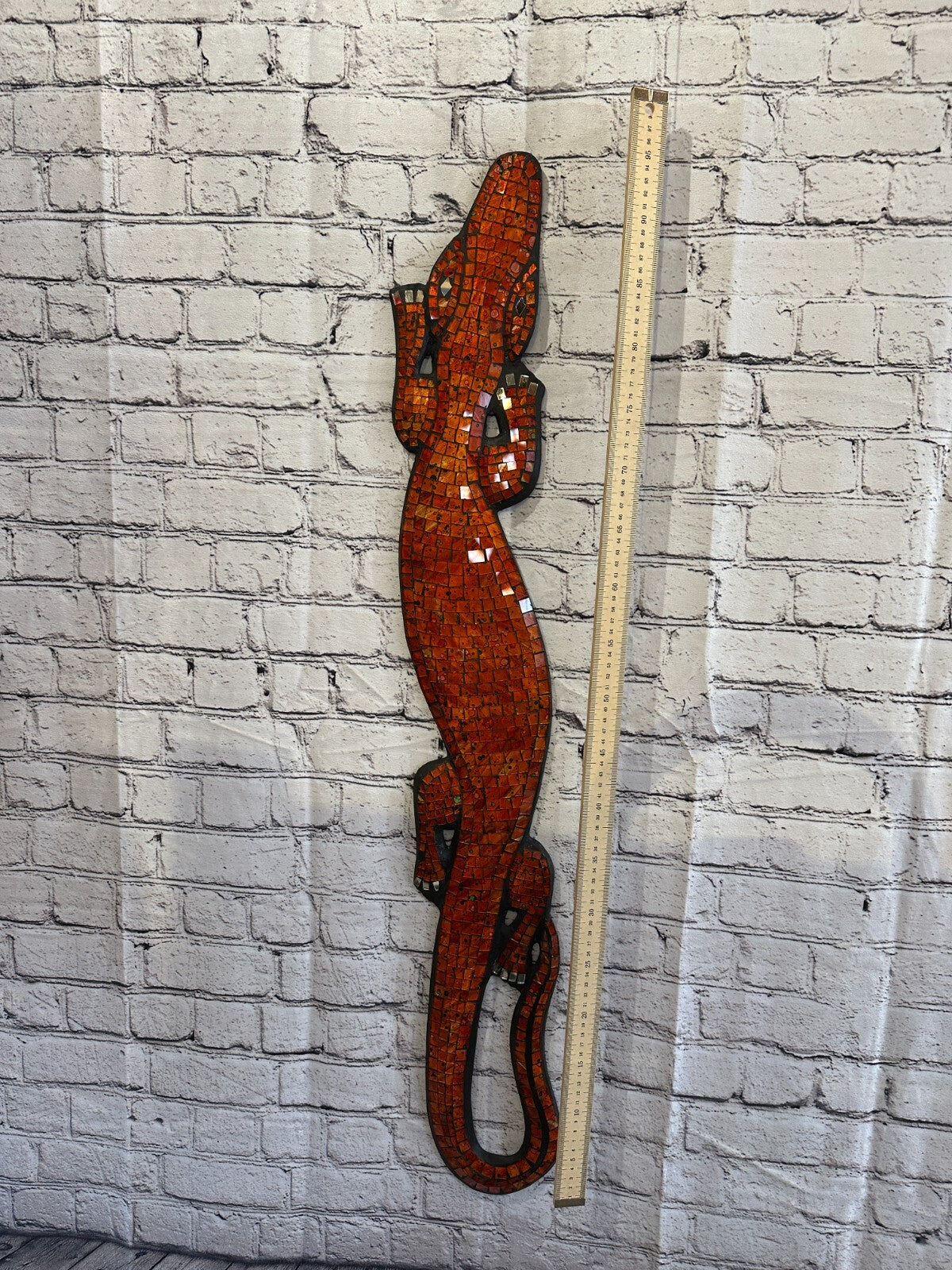80cm Gecko Orange Mosaic Wall Hanging Wooden Ornaments Wood Carving