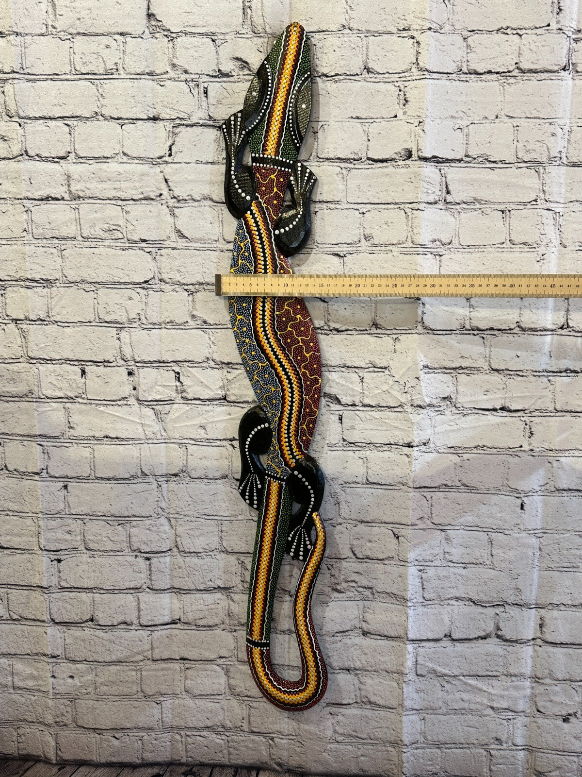 100cm Gecko Carved Wooden Dot Painted Ethnic Tribal Tiki Wall Handmade No 3