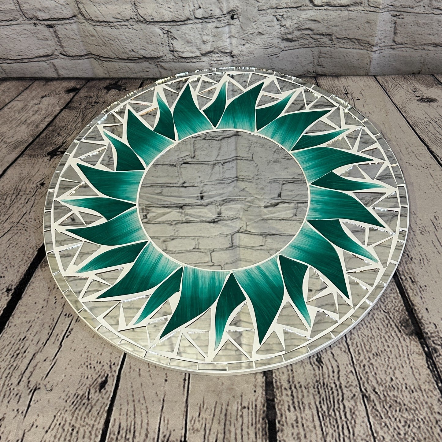 Green Flame Sun Mosaic Tile Wall Mirror 40cm x 40cm 16 Inches Handmade New