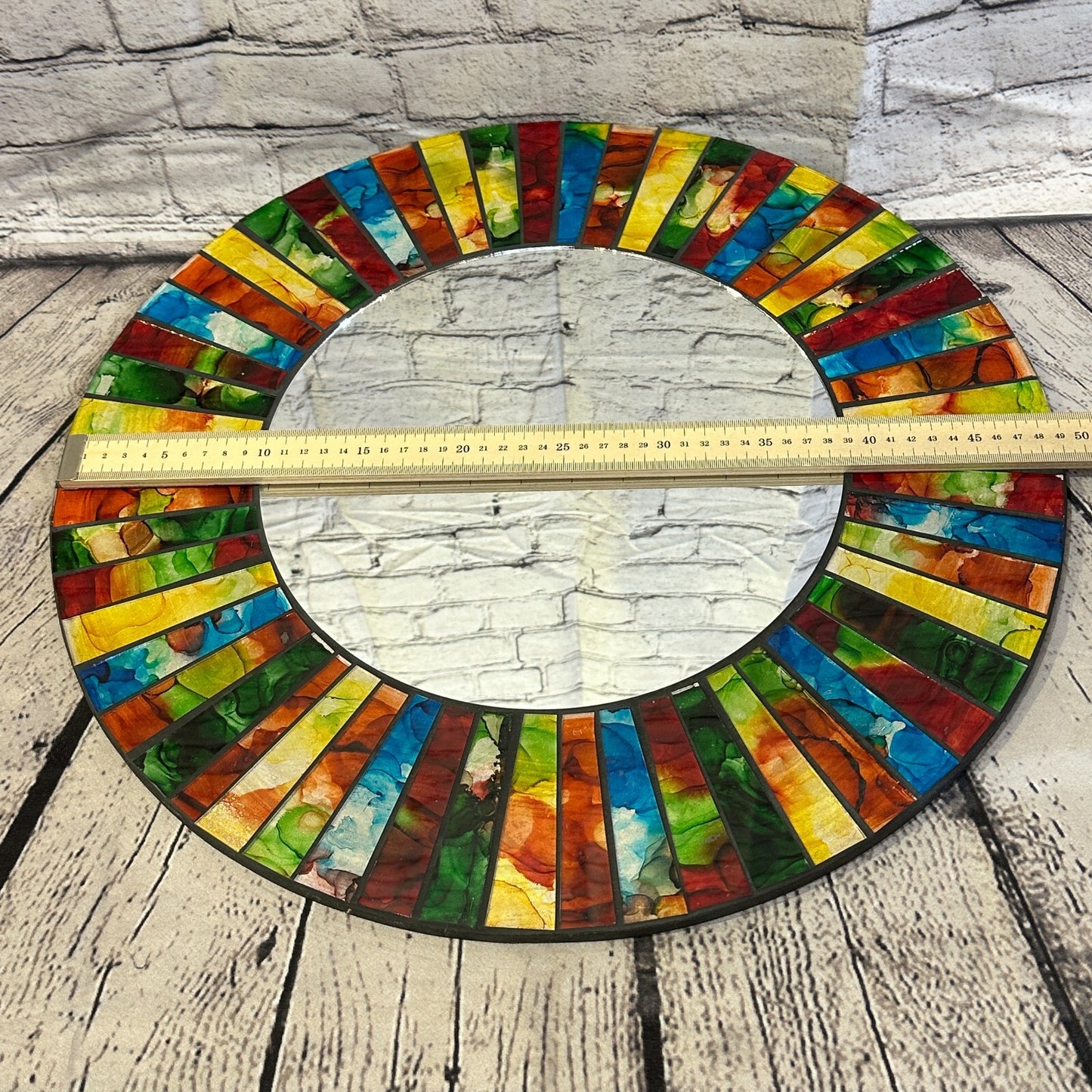 Rainbow Black Line Mosaic Tile Wall Mirror 50cm x 50cm 20 Inches Handmade New