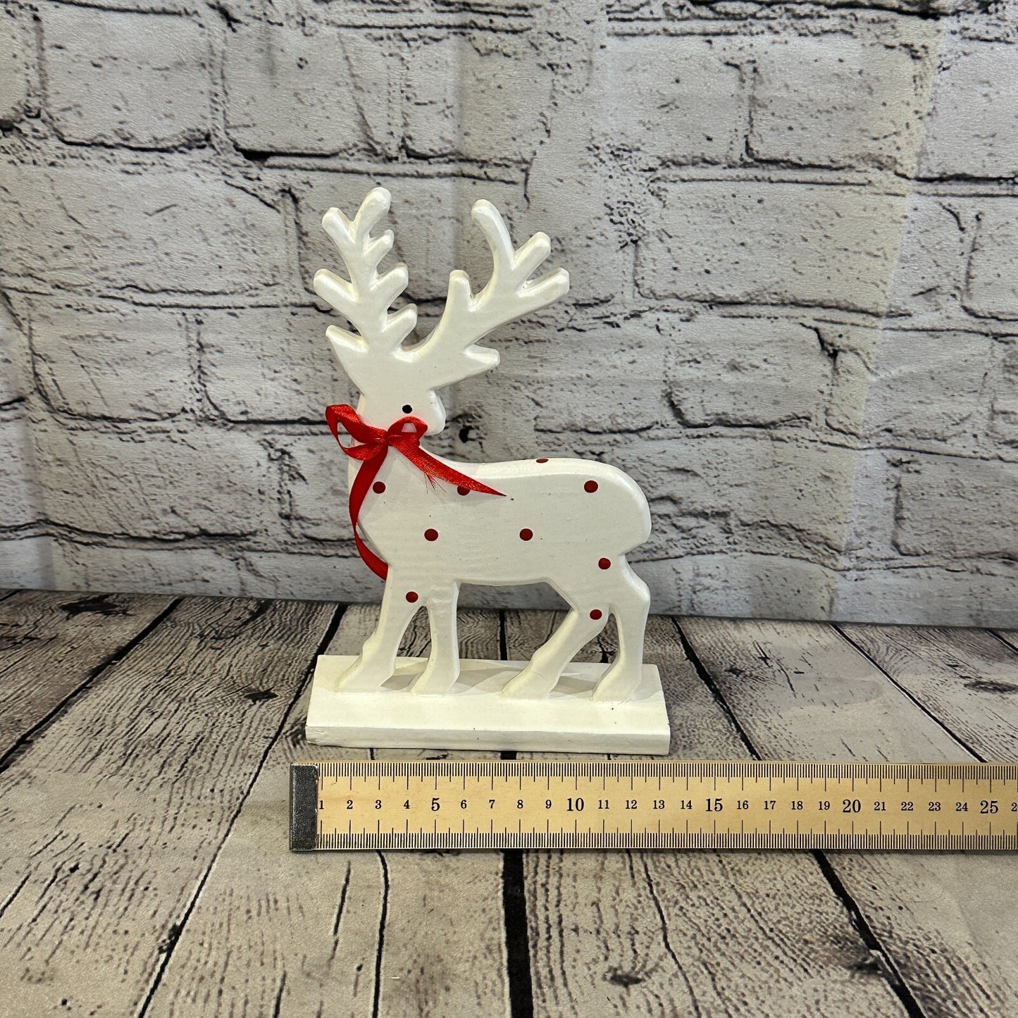 22cm x 14cm White Handcrafted Wood Reindeer Xmas Christmas Ornament Antlers