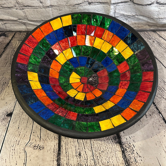 35cm Rainbow Blocks Round Mosaic Handmade Ceramic Glass Tile Bowl Fruit