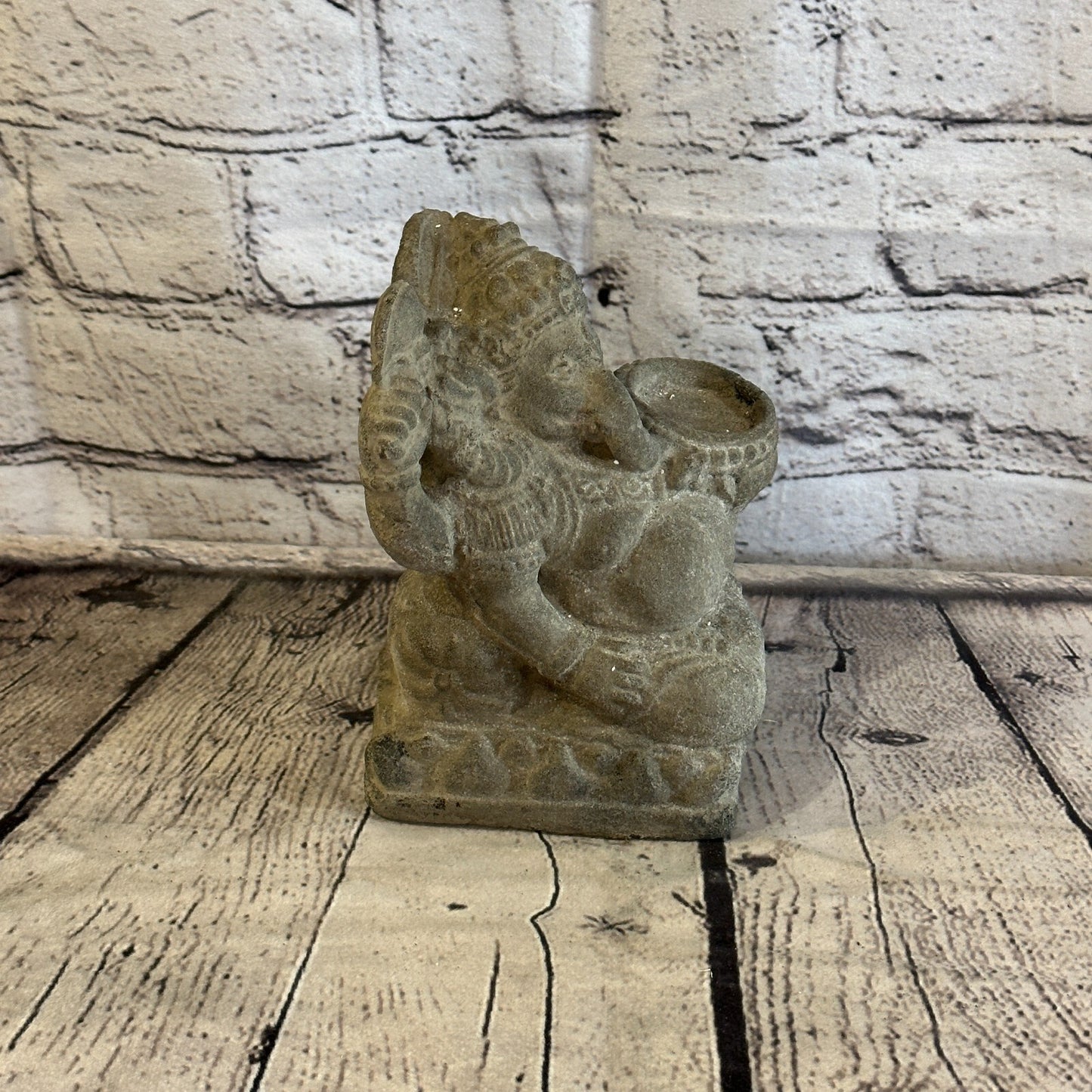 Ganasha Candle Stone Garden 18cm Ornament Outdoor Indoor Statue Hindu