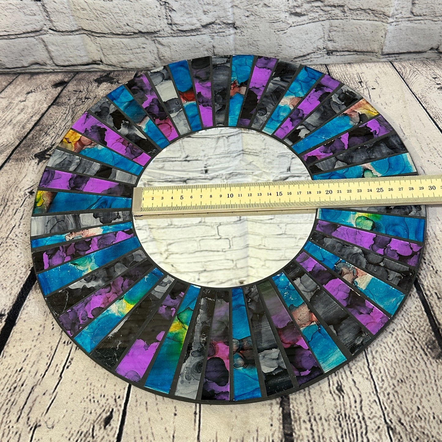 Purple Blue Line Mosaic Tile Wall Mirror 40cm x 40cm 16 Inches Handmade New