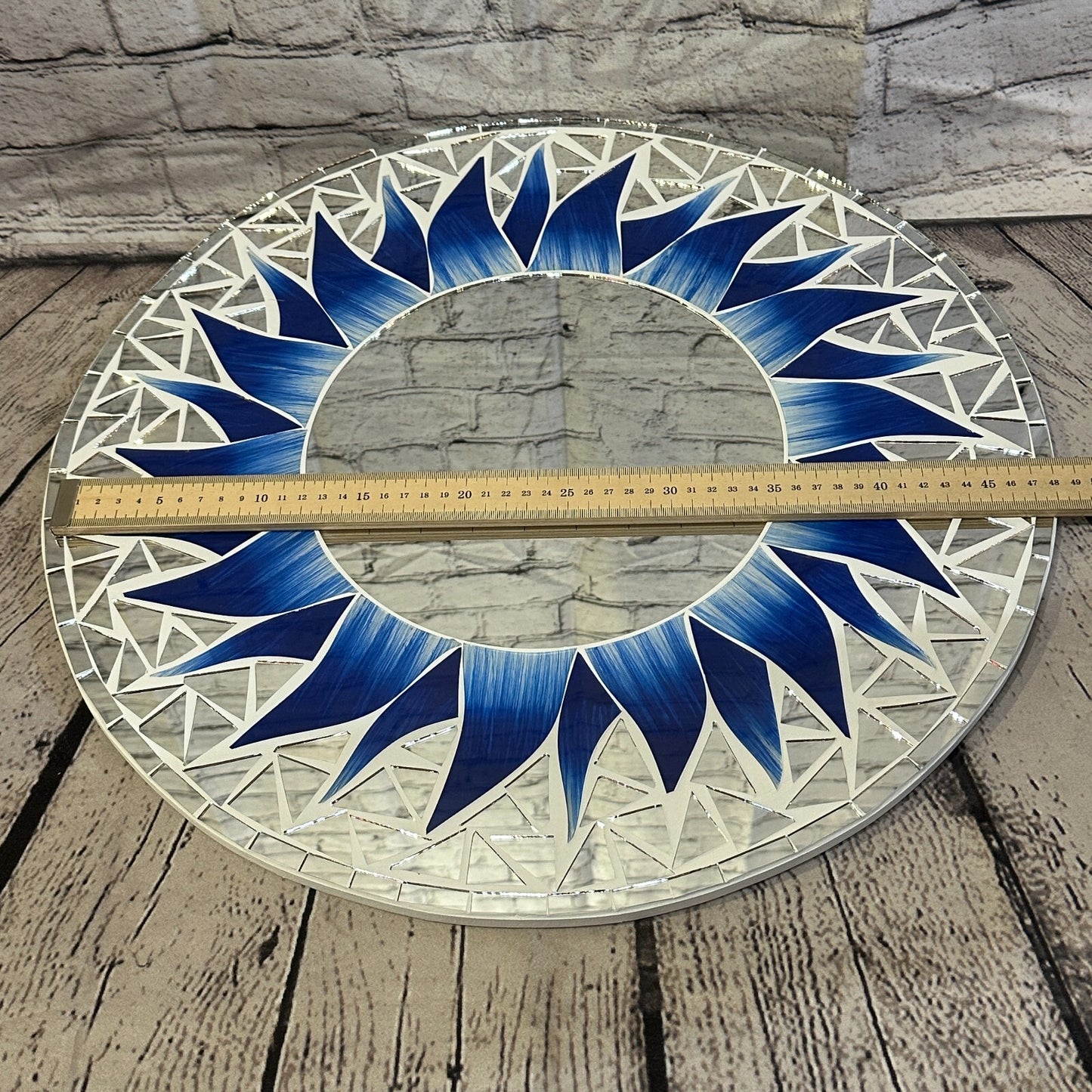 Dark Blue Flame Sun Mosaic Tile Wall Mirror 50cm x 50cm 20 Inches Handmade New