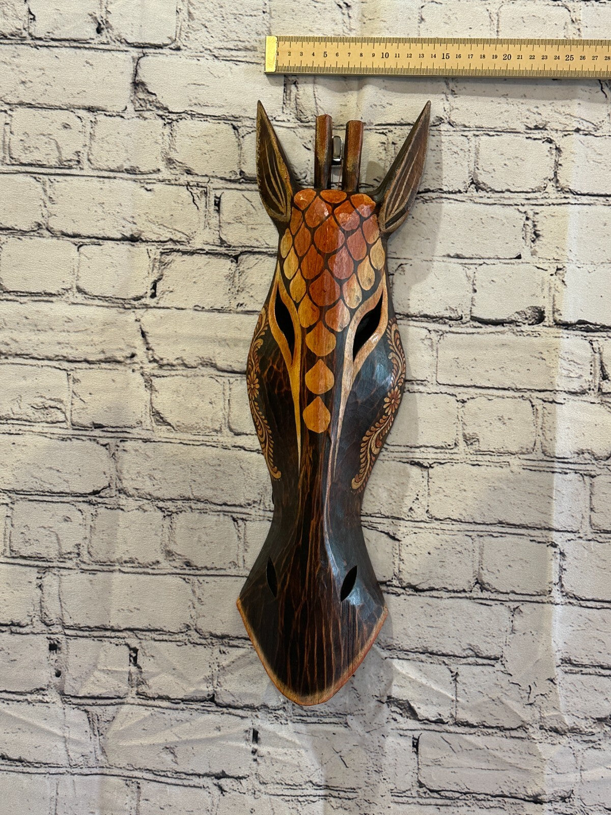 50cm Artist Giraffe Hand Carved Fair Trade Wooden Animal Wall Art Wall Hang Mask