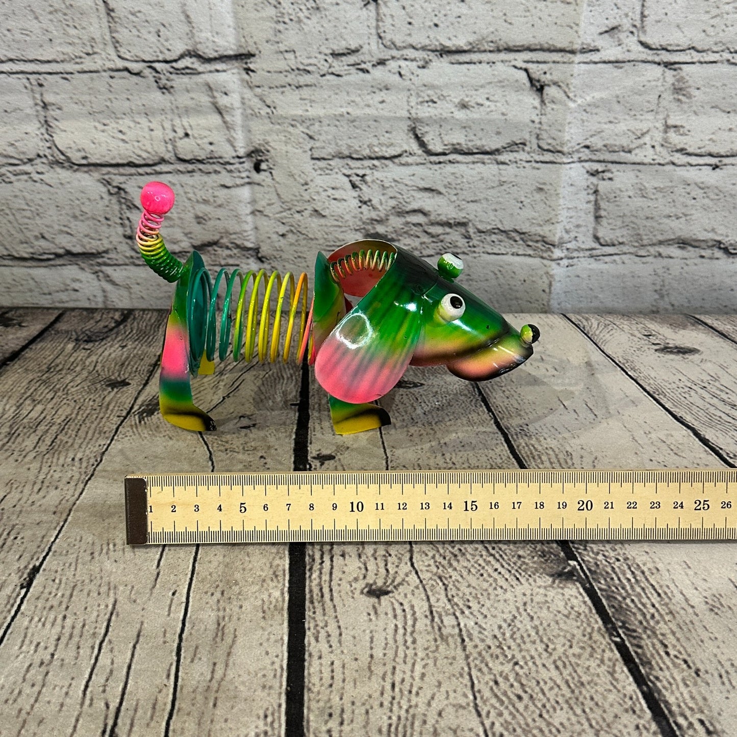 20cm x 15cm Green Bight Colour Spring Dog Cartoon Ornament Painted Statue