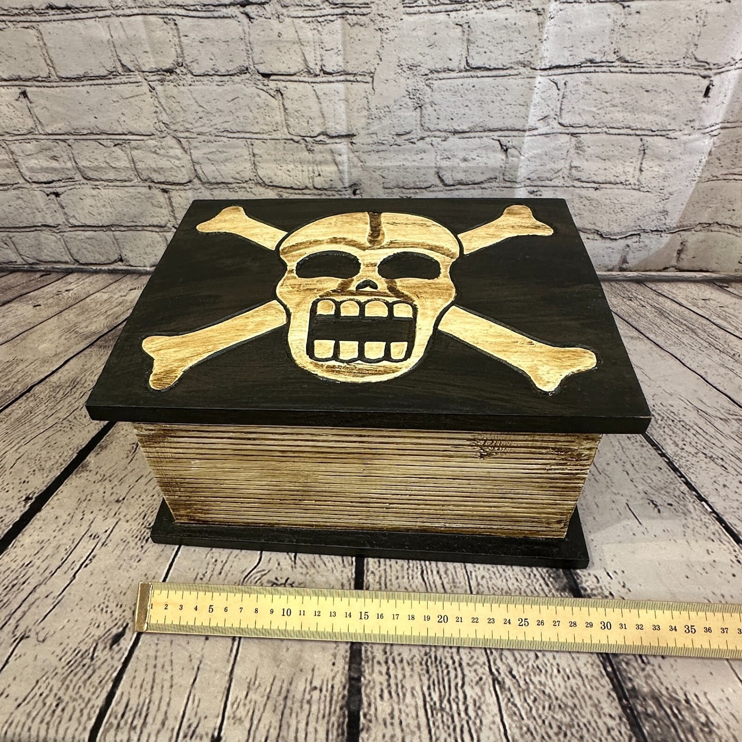 30cm x 22cm Book Wooden Gothic Skeleton Skull Coffin Jewellery Trinket Box