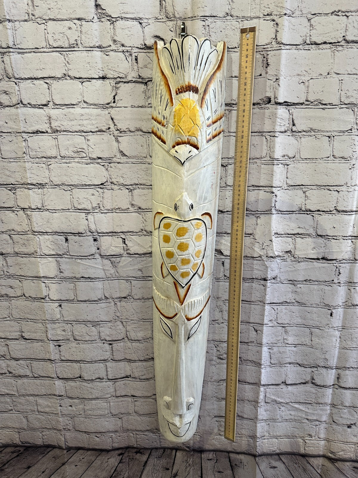 100cm White Turtle Hand Carved Fair Trade Wooden Animal Wall Art Hang Mask