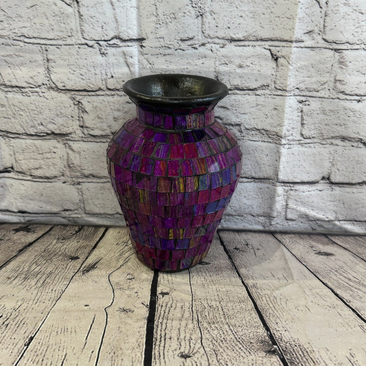 20cm Purple Hand Painted Glass Mosaic Terracotta Vase Vessel Ceramic Pottery
