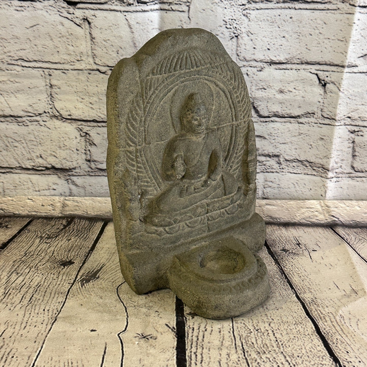 Flat Thai Buddha Candle Stone Garden 20cm Ornament Outdoor Indoor Statue Hindu