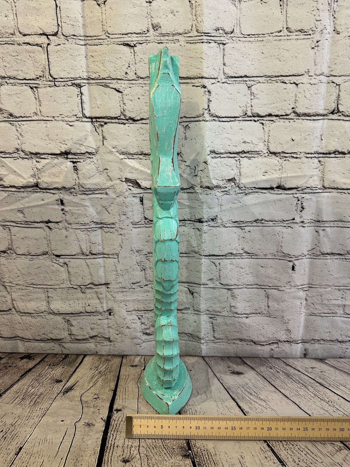 50cm Green Plain Wooden Shabby Seahorse Statue Ornament Fair Trade Handcarved