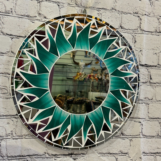 Green Flame Sun Mosaic Tile Wall Mirror 40cm x 40cm 16 Inches Handmade New