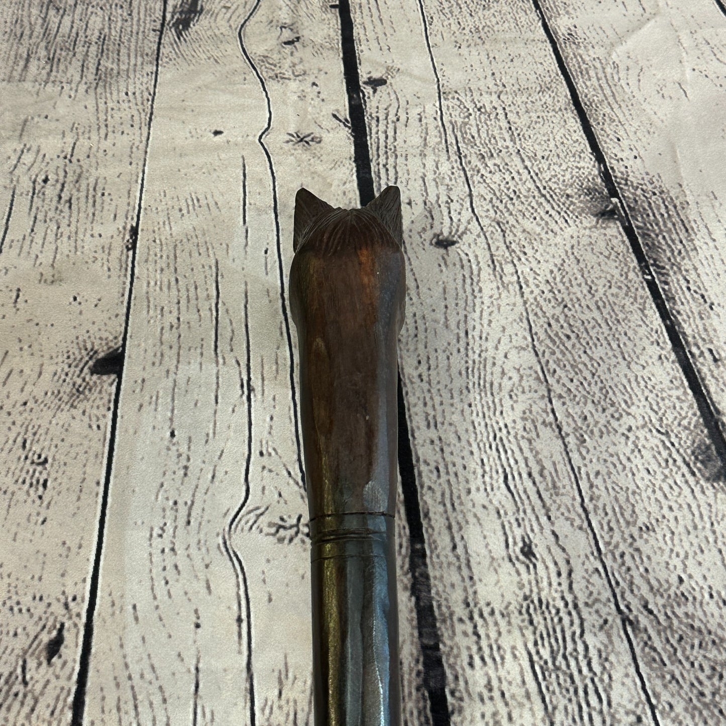 Wolf Head 90cm Tribal African Walking Stick Cane Hand Carved Dark Wood
