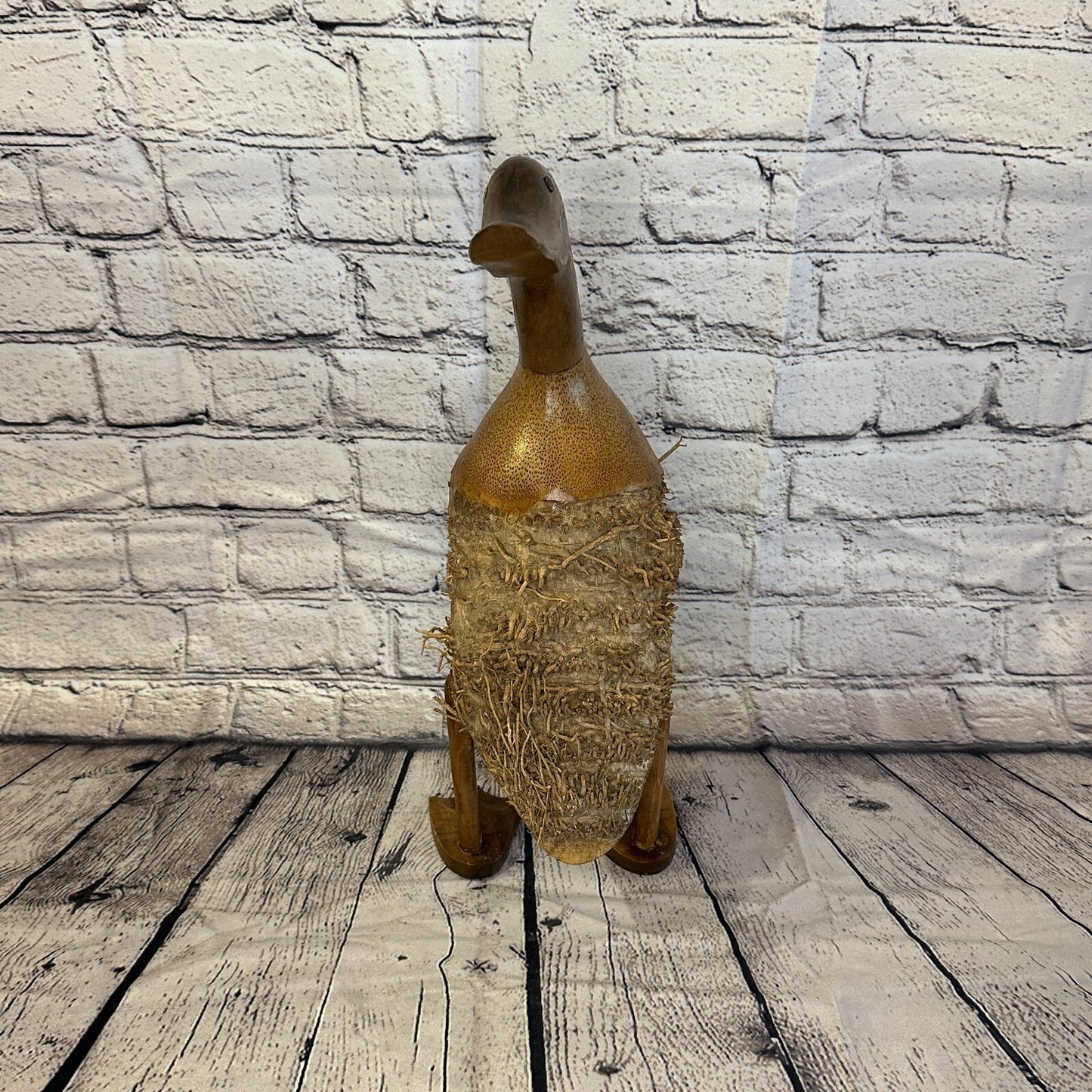 Looking Back 45cm Tall Wooden Hairy Duckling Baby Duck Bamboo Root Fairtrade