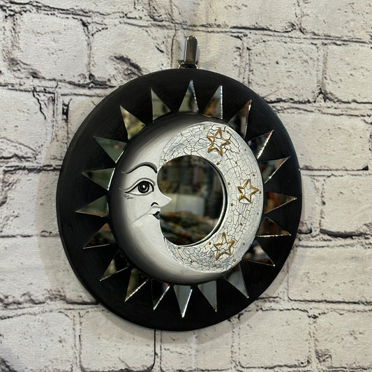 Black Full Moon Mosaic Tile Wall Mirror 20cm x 20cm 8 Inches Handmade Fairtrade