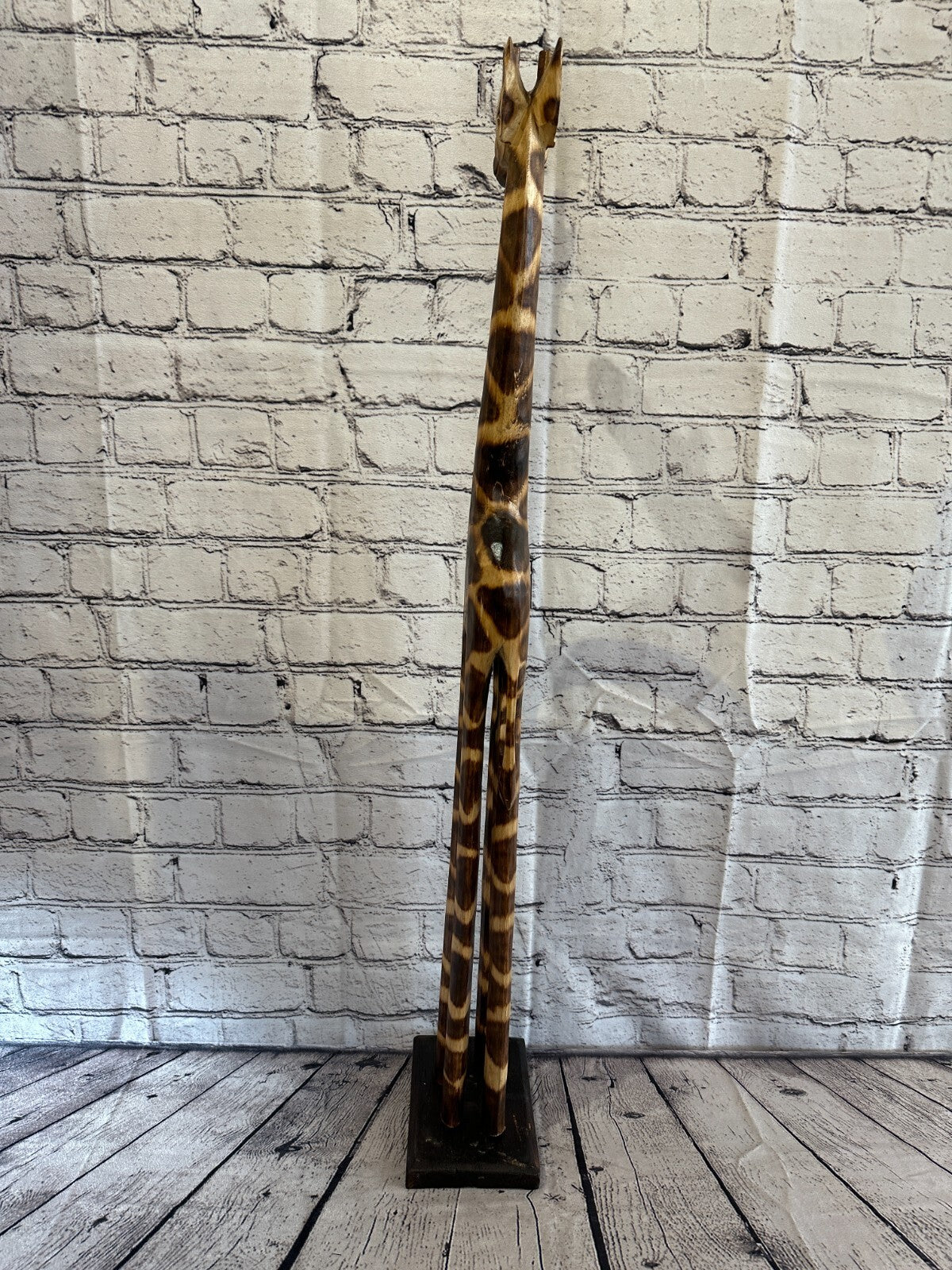 80cm Burnt Pattern Wood Giraffe Tall Statue Wood Modern Hand Carved Painted