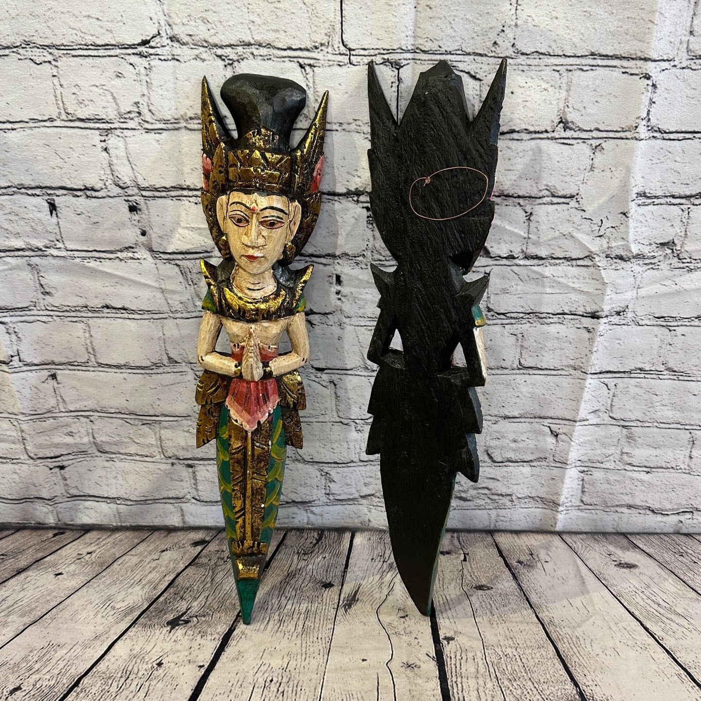 Plain Antique Colour Sita Dewi Bali Rice Goddess Wings Mermaid Wood 50cm Pair