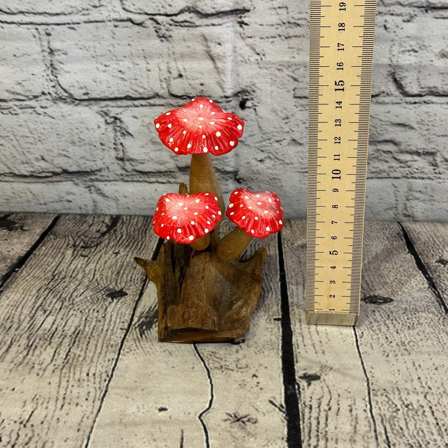 Red Painted Carved Mushrooms Parasite Ornament Natural Carving Fairtrade Wooden