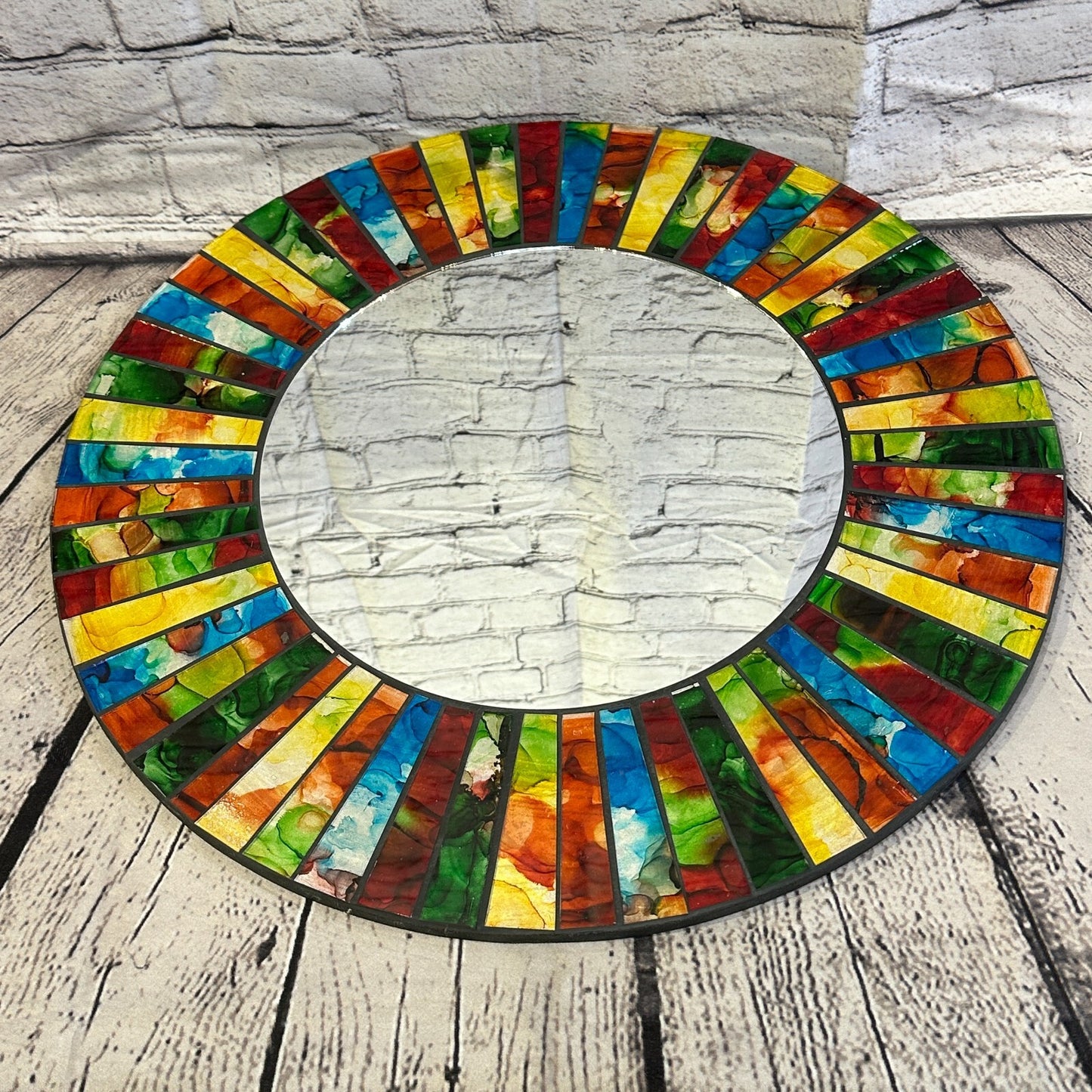 Rainbow Black Line Mosaic Tile Wall Mirror 50cm x 50cm 20 Inches Handmade New