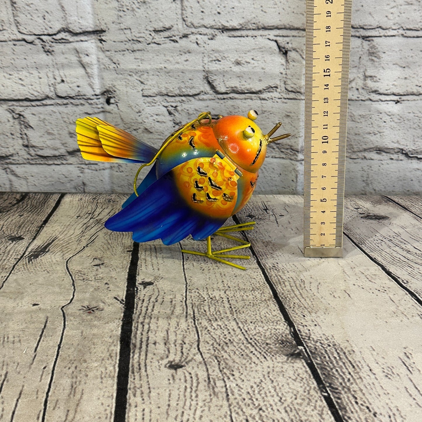 15cm x 15cm Orange Dark Blue Bird Metal Tin Wall Hanging Ornament Painted Statue