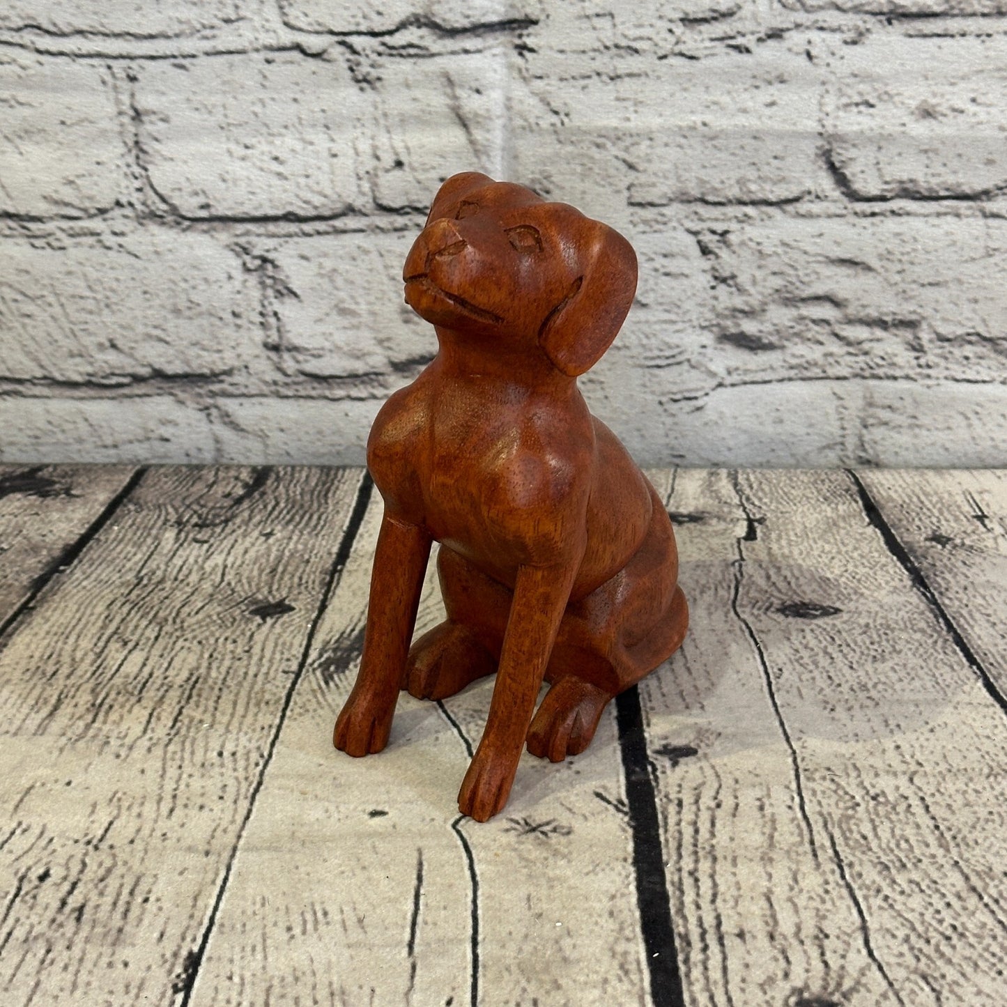 Sitting Dog 16cm Tall Labrador Wooden Shabby Dog Statue Ornament Fair Trade