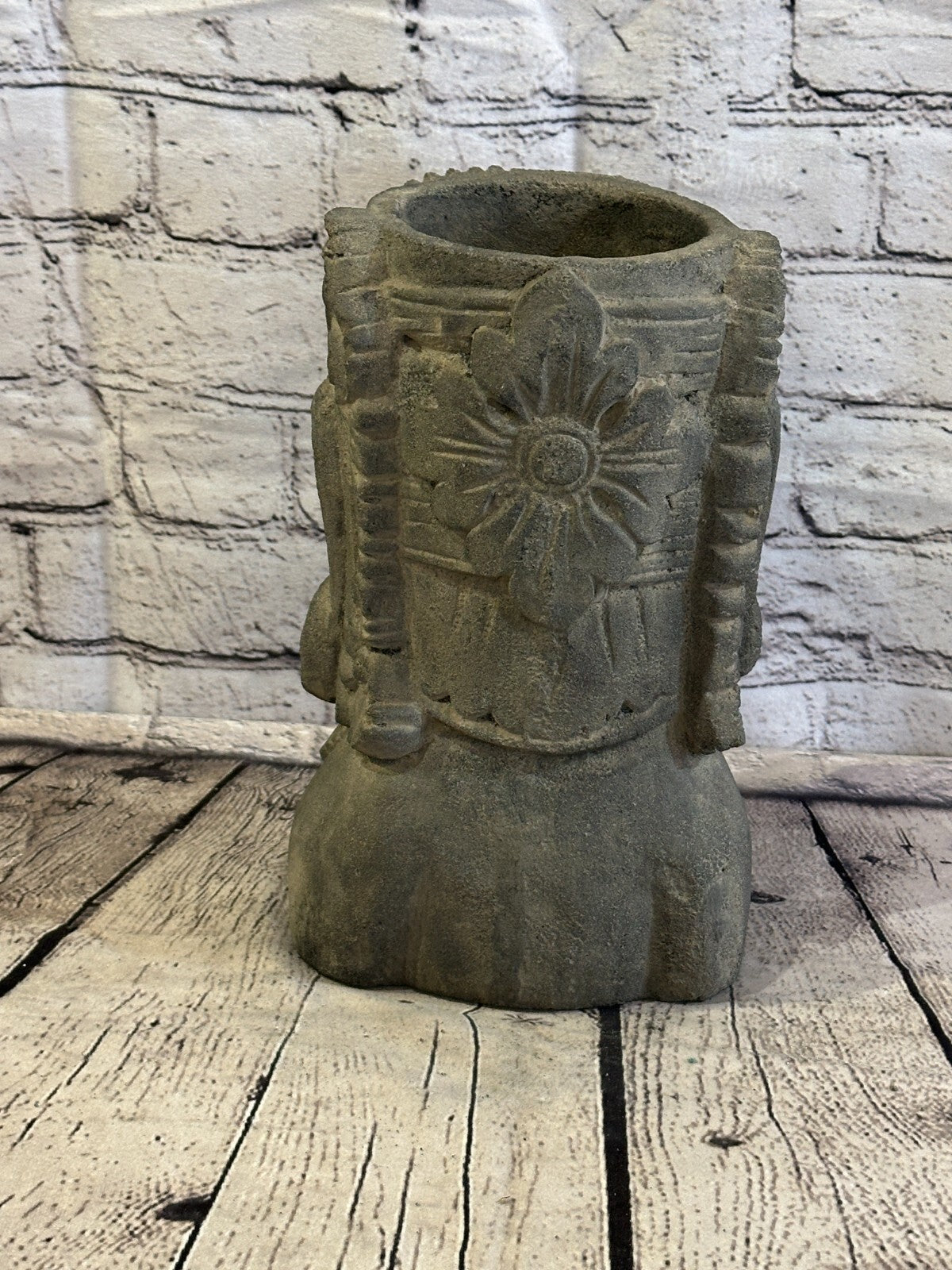 Thai Buddha Head Stone Garden Pot 25cm x 15cm Ornament Indoor Statue Hindu