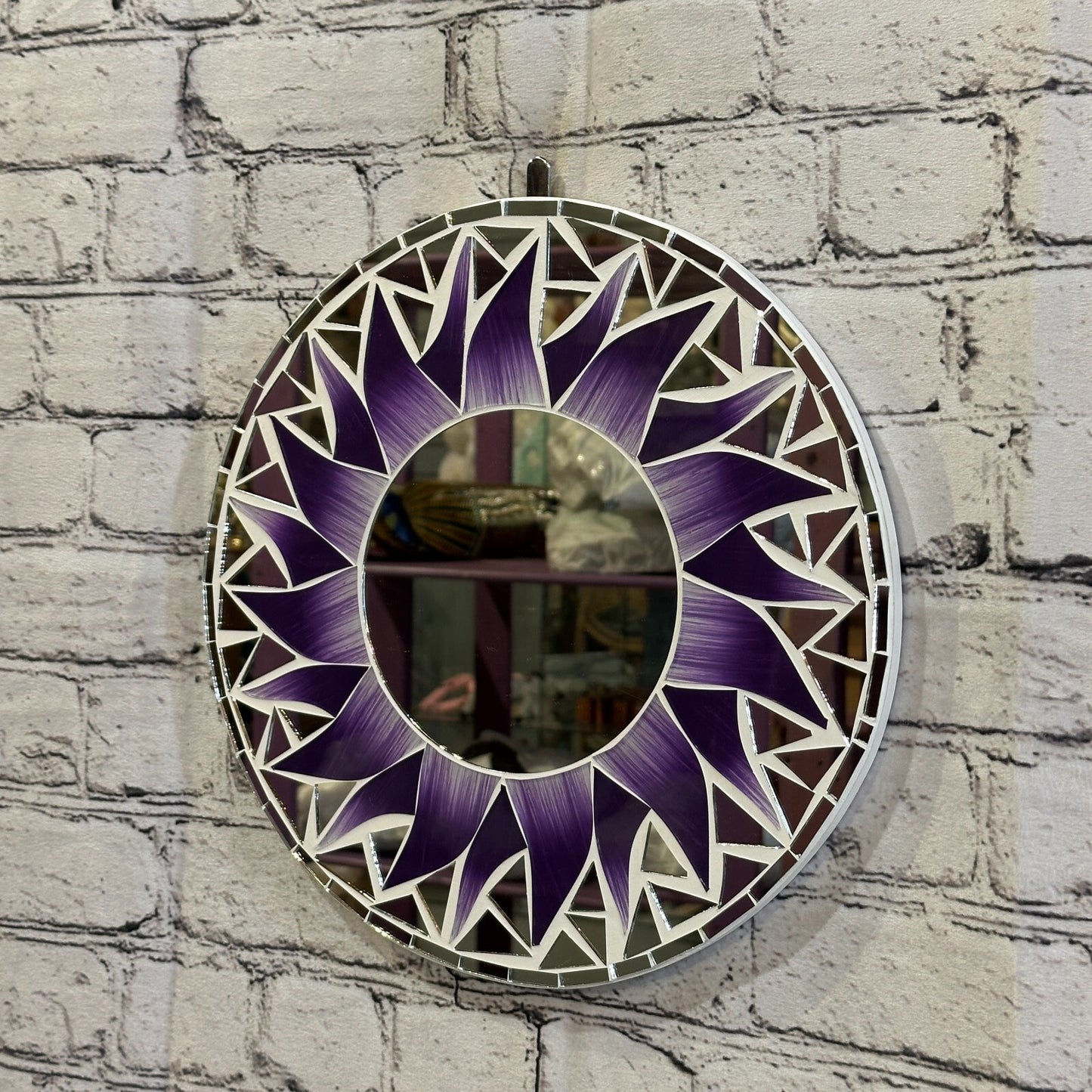 Purple Flame Sun Mosaic Tile Wall Mirror 30cm x 30cm 12 Inches Handmade New