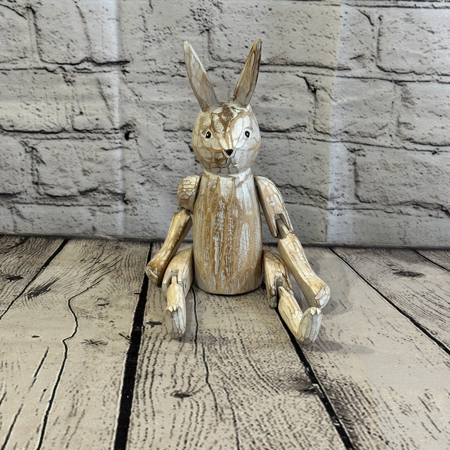 20cm Shabby White Rabbit Sitting Animal Wooden Shelf Ornament Handmade Fairtrade