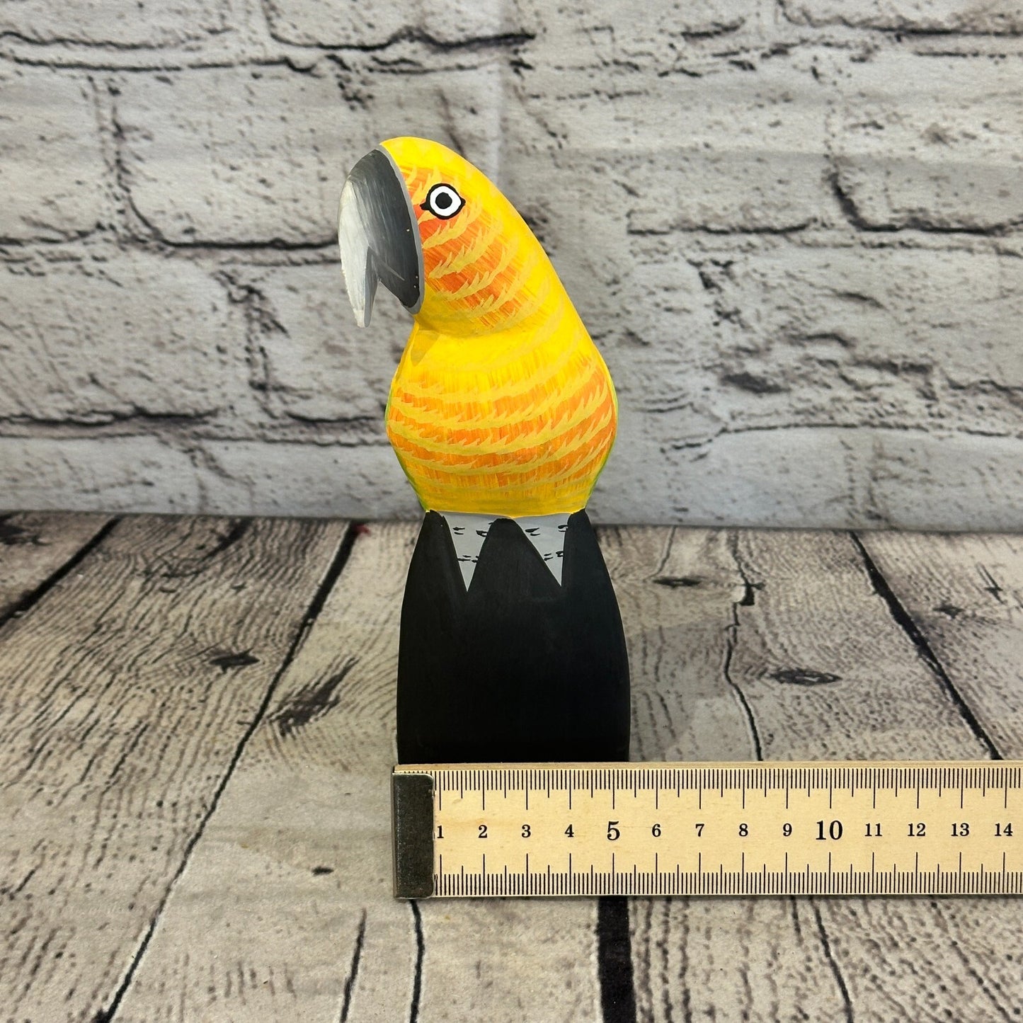 15cm Yellow Parrot Bird Ornament Statue Fair Trade Hand Made Carved Wood