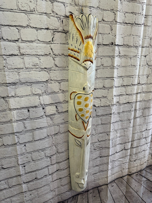 100cm White Turtle Hand Carved Fair Trade Wooden Animal Wall Art Hang Mask