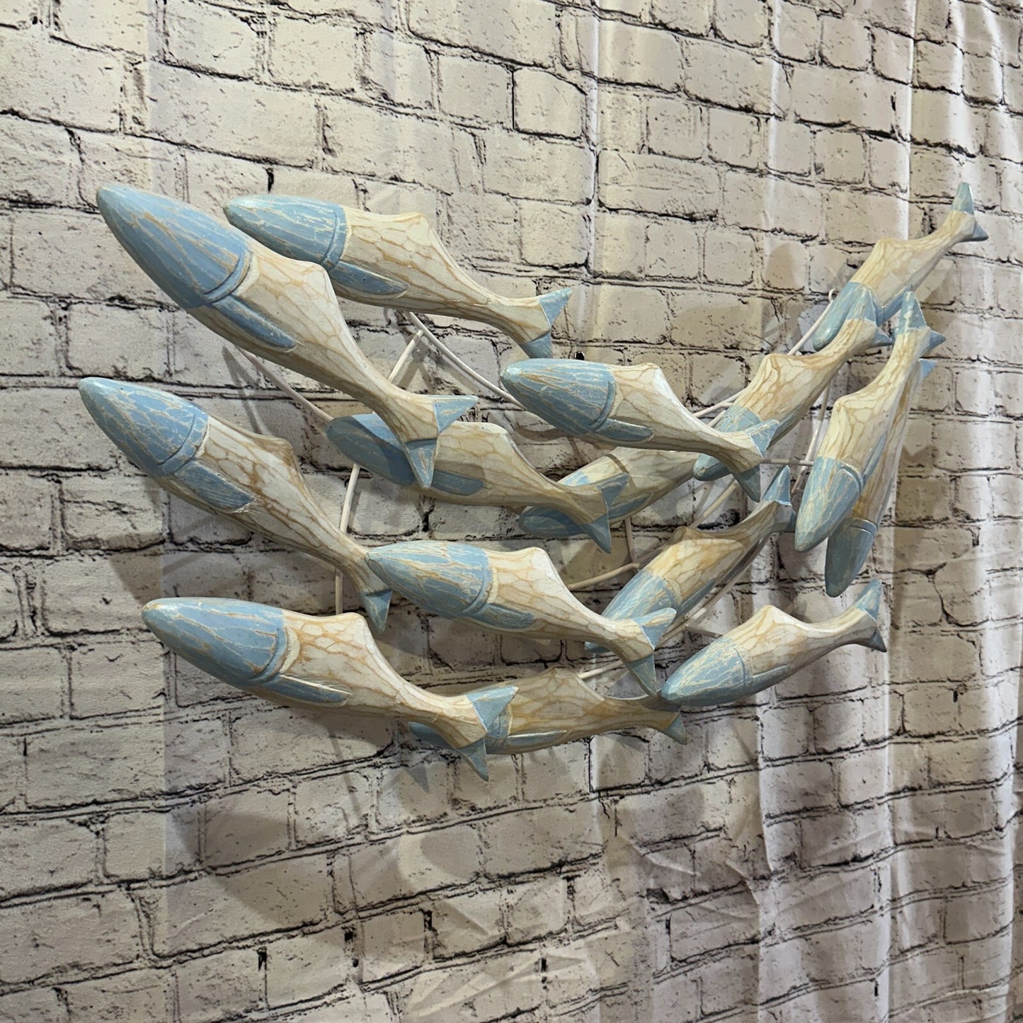80cm Blue Brown Shoal Of Fish On Wood   Fish Decoration Fish Shoal Sprats Fish