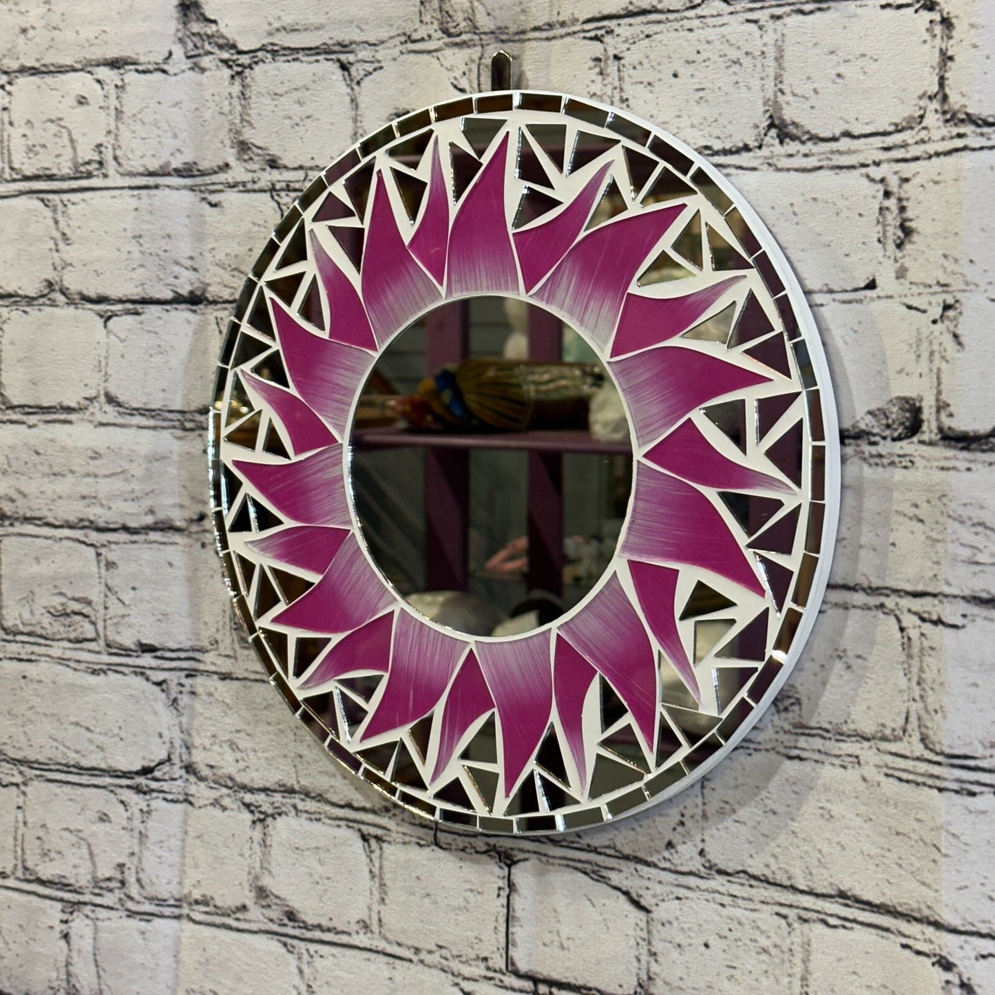 Pink Flame Sun Mosaic Tile Wall Mirror 30cm x 30cm 12 Inches Handmade New