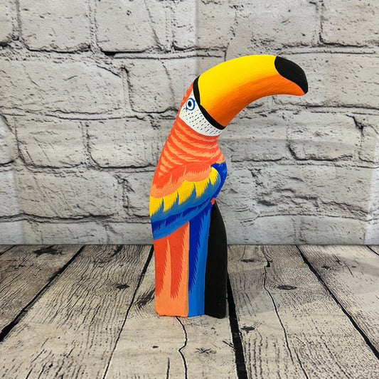 20cm Red Toucan Bird Ornament Statue Fair Trade Hand Made Carved Wood