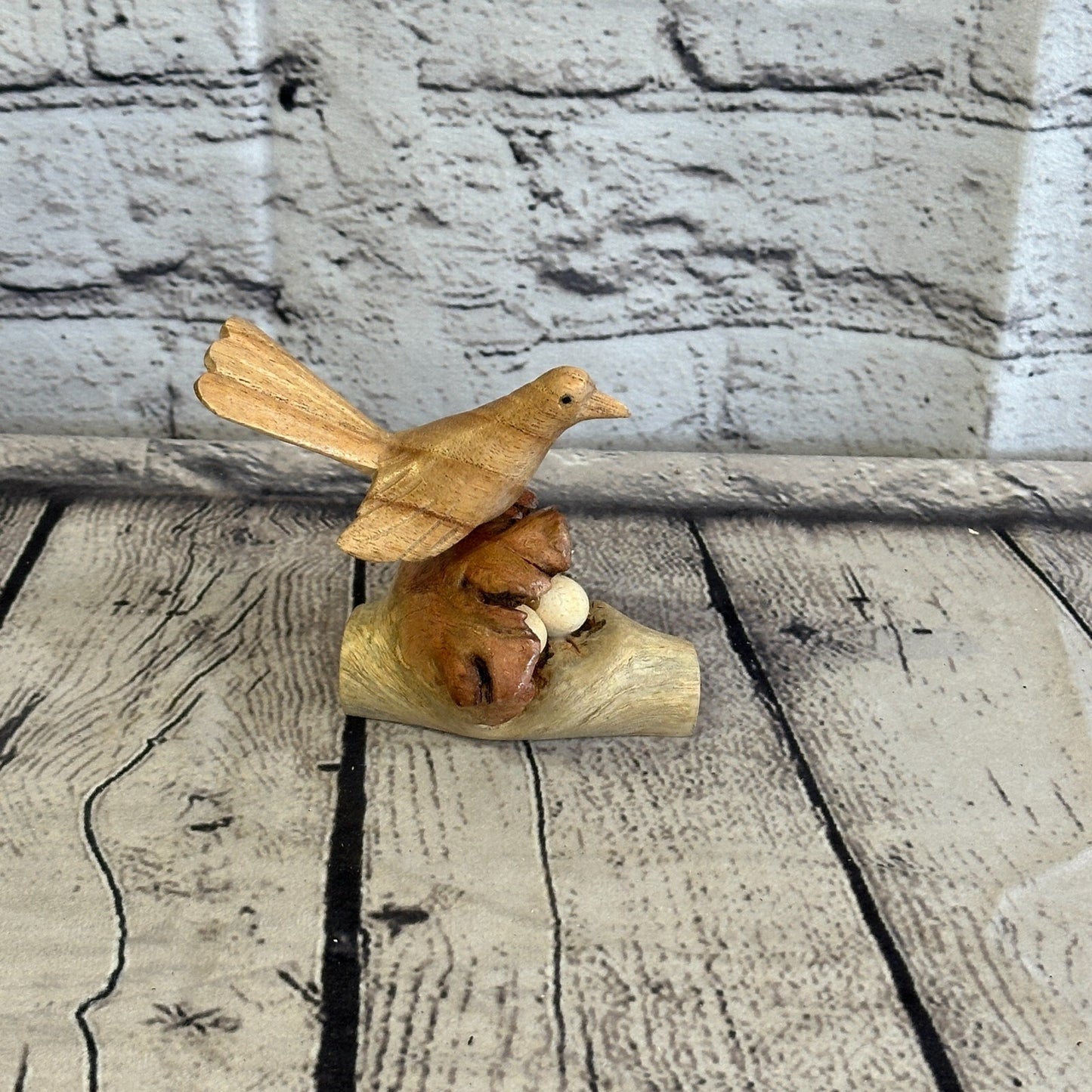 10cm Single Bird Nest Mushroom Parasite Ornament Natural Carving Fairtrade Wood