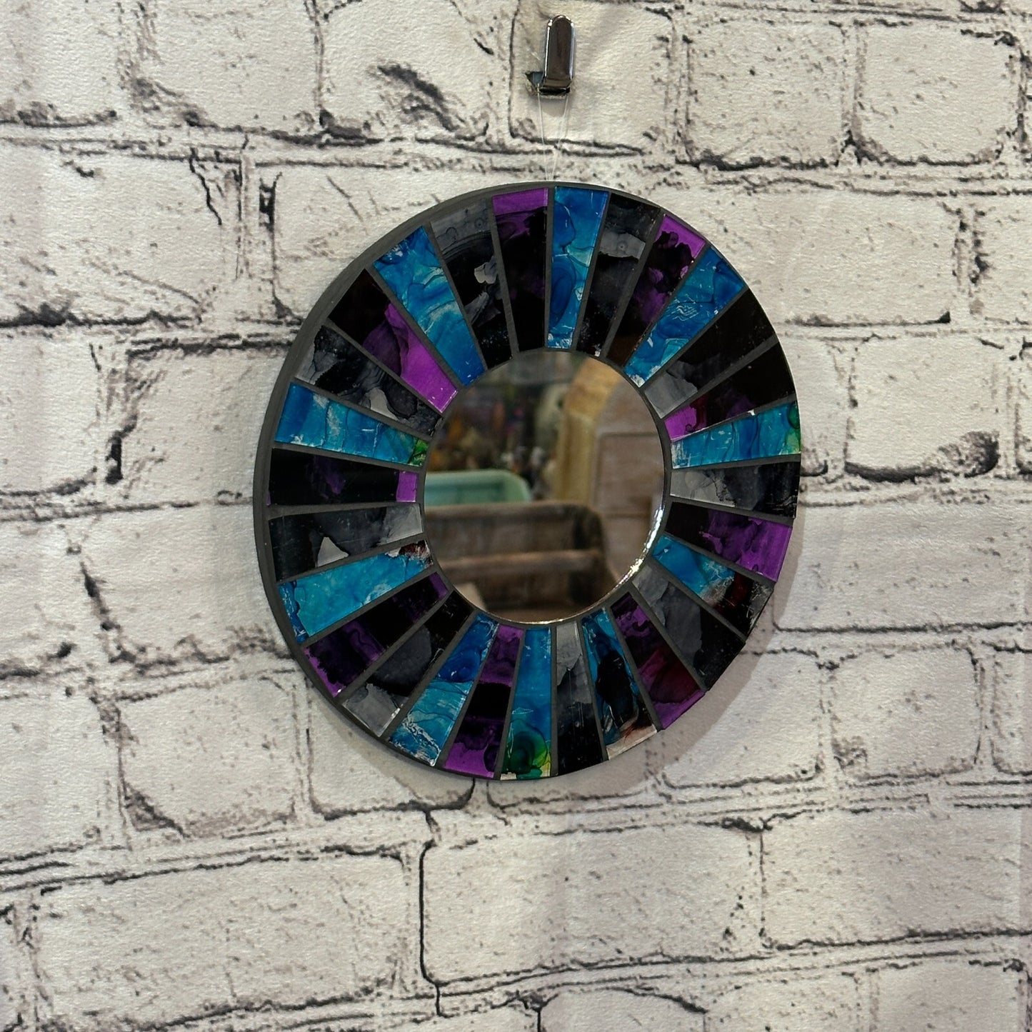Purple Blue Line Mosaic Tile Wall Mirror 20cm x 20cm 8 Inches Handmade New
