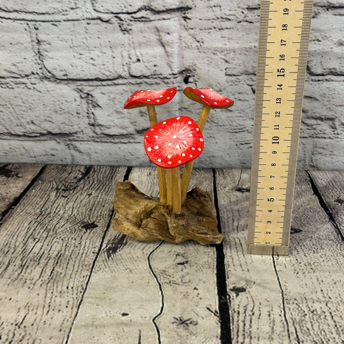 Pink Red Painted Mushrooms Parasite Ornament Natural Carving Fairtrade Wooden